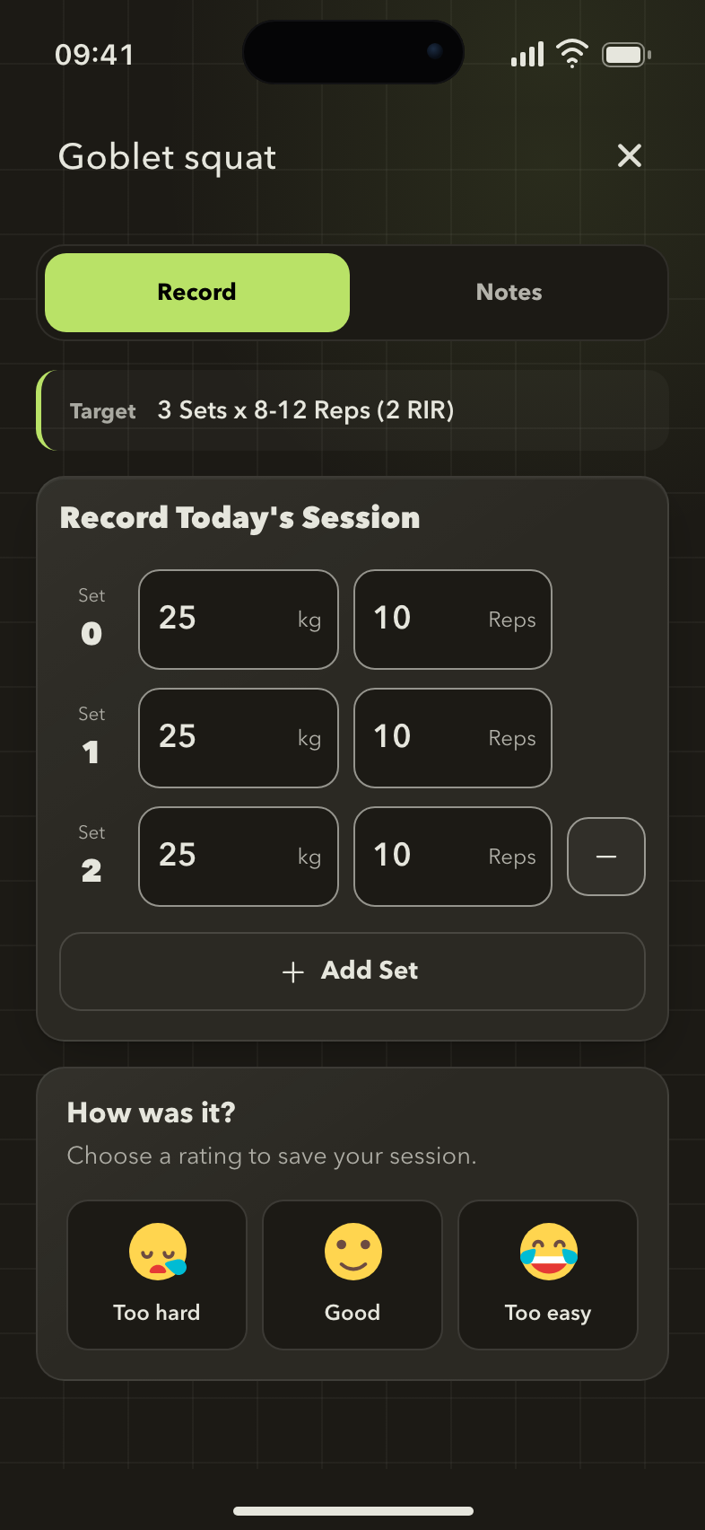 Gymplify exercise recorder with sets, weights and repetitions