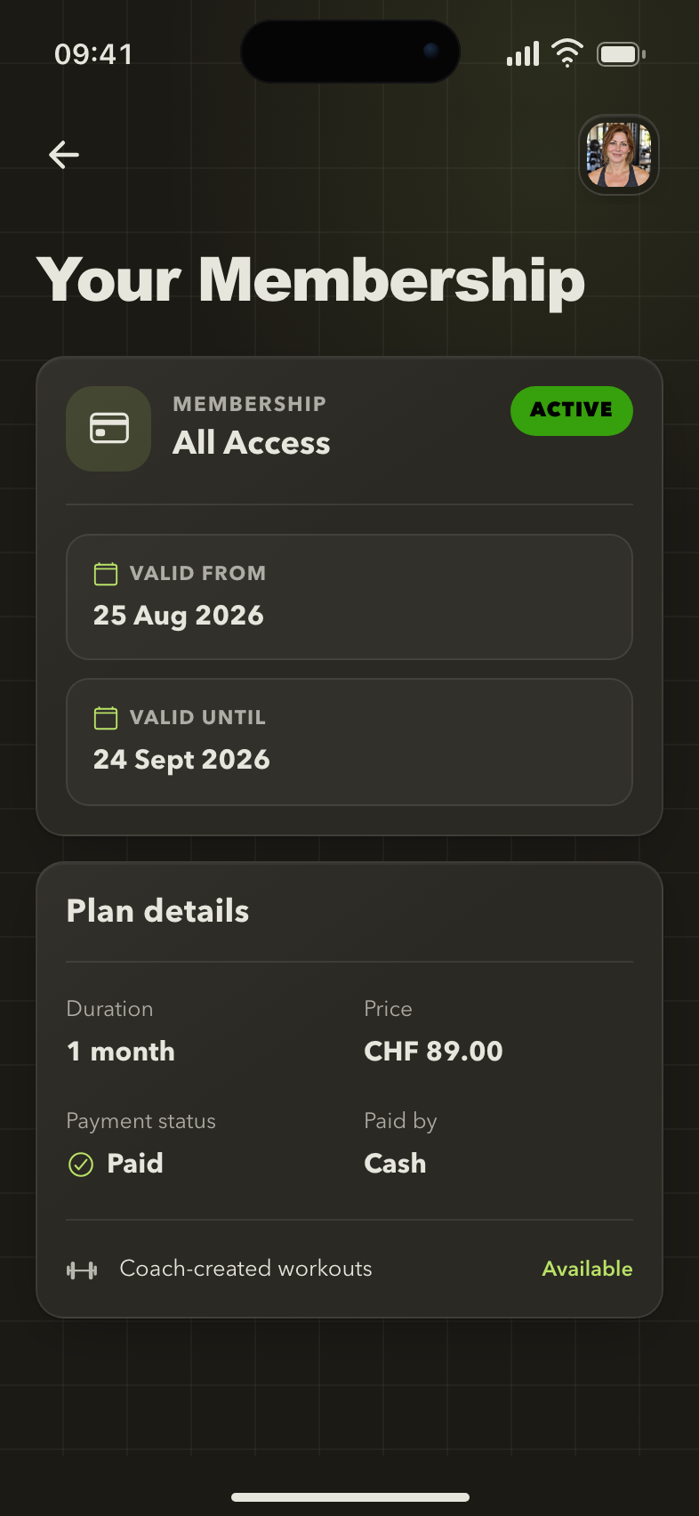 Gymplify active All Access membership and payment details